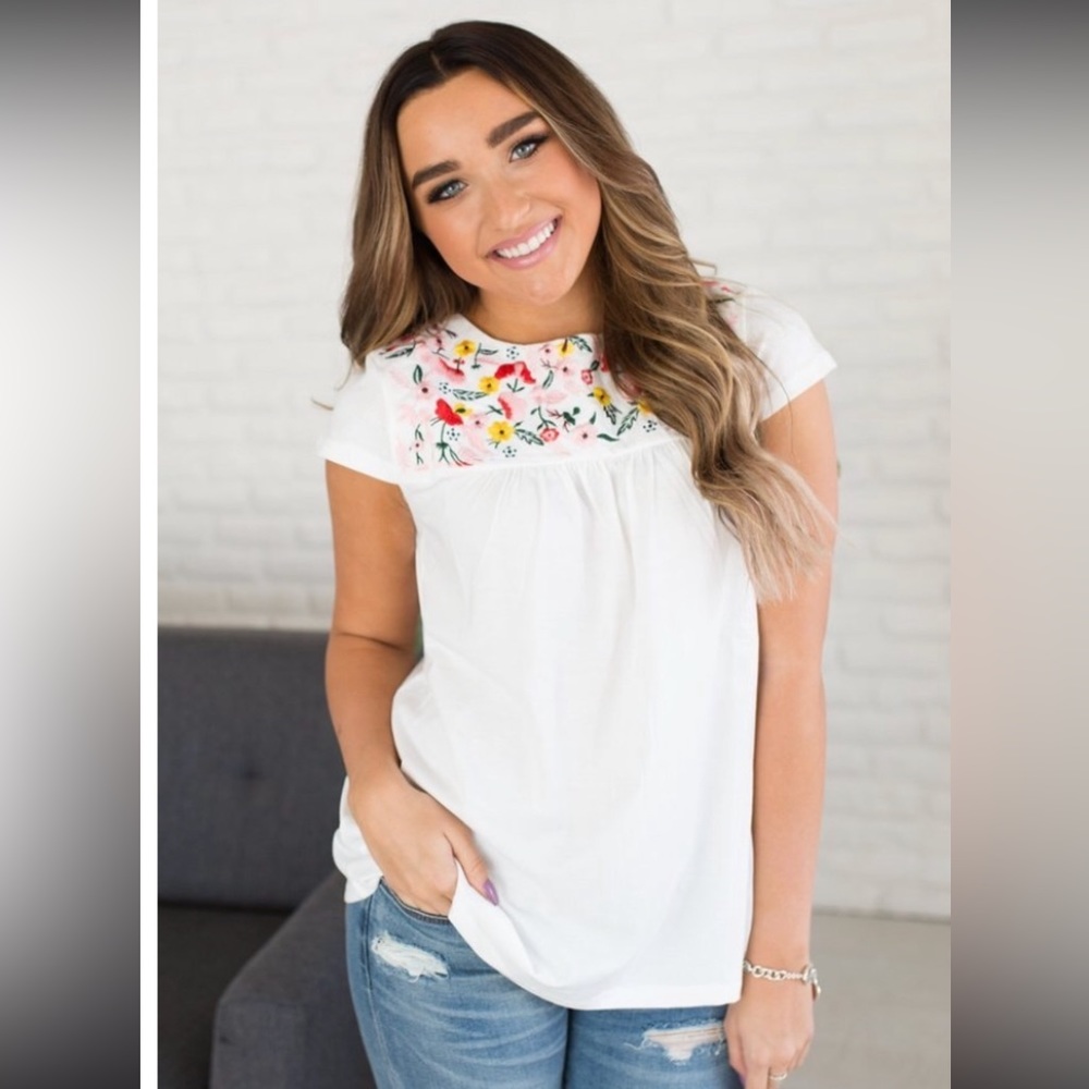 Nwot Ampersand Ave floral embroidered top
